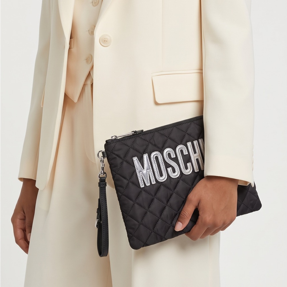 New 💯 Authentic Moschino quilted logo clutch bag